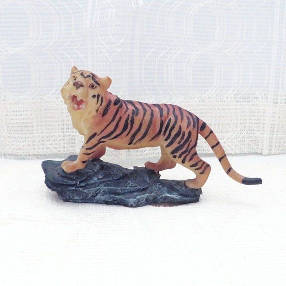 Bengal Tiger Figurine Standing on Rock, Resin Tiger Toy Collectible, Jungle Toy